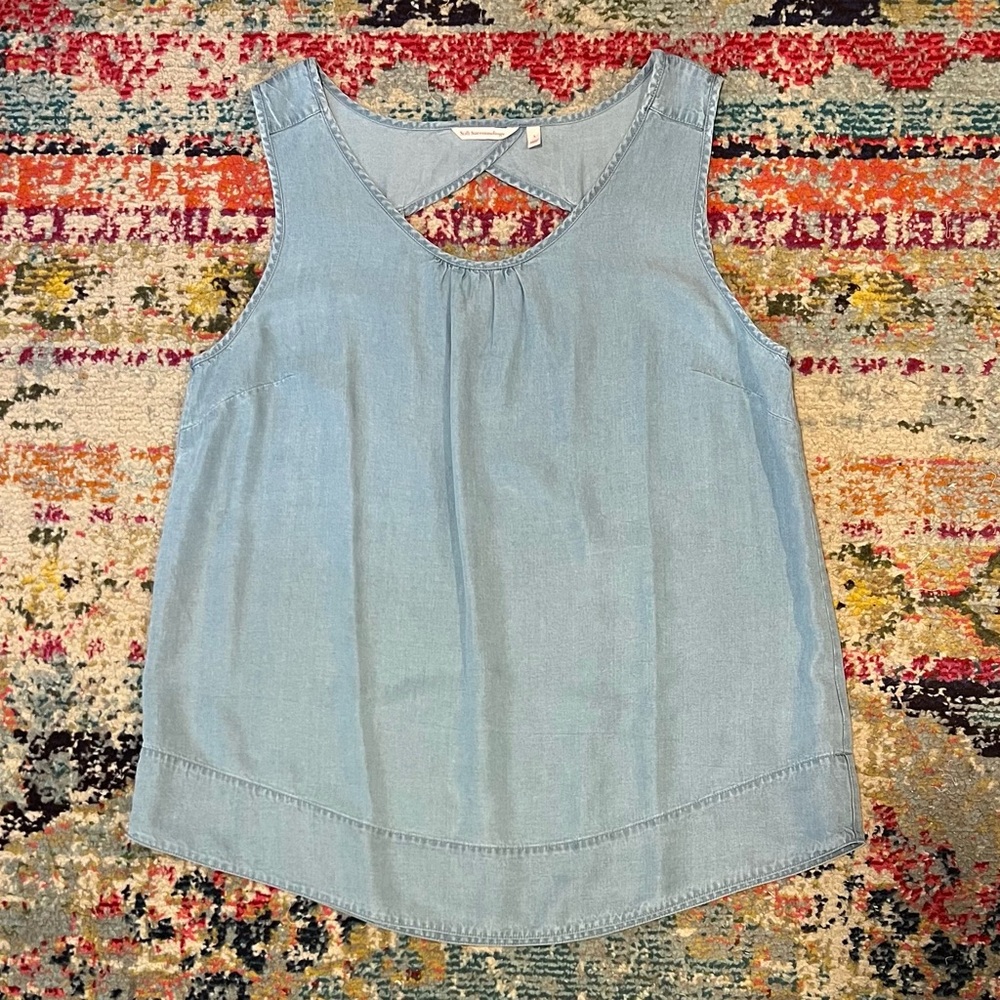 Soft Surroundings light blue chambray sleeveless tunic tank top blouse